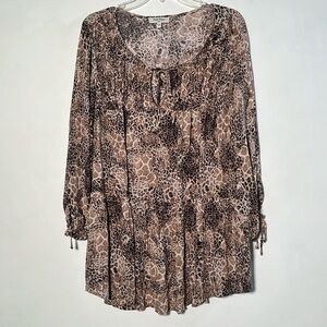 HAUTE HIPPIE TRIBE Boho Animal Print Keyhole Tiered 3/4 SLV Peasant Blouse SZ 1X